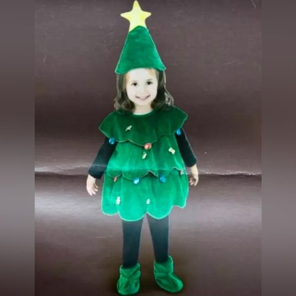 TRIM A HOME Green Christmas Tree Dress , Hat & Shoes Set Size 2T-4T - Picture 1 of 7
